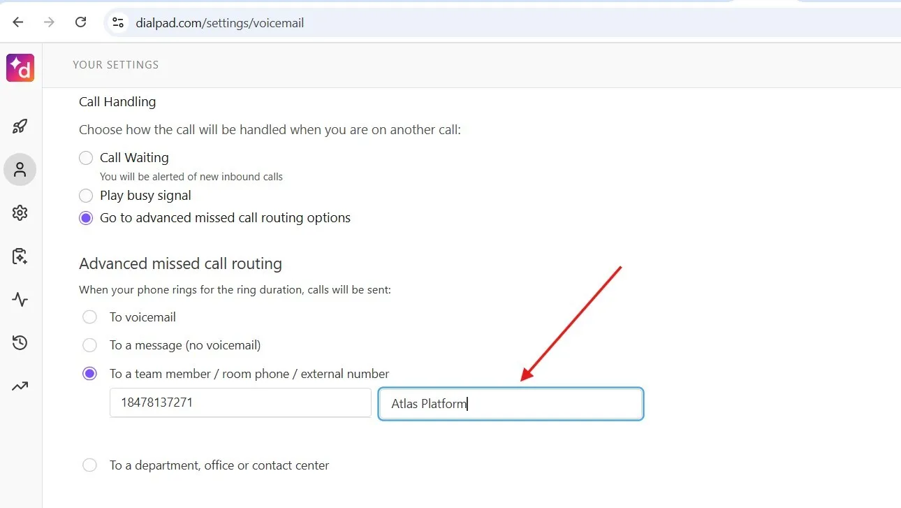 External number configuration