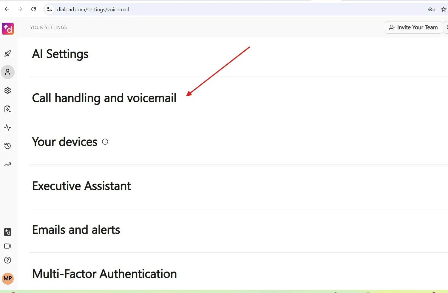 Call handling menu